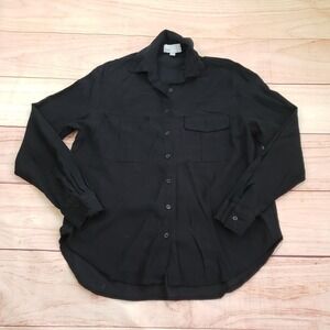 Nordstrom Rack Shirt Womens Small Black Long Sleeve Button Front Rayon Blouse